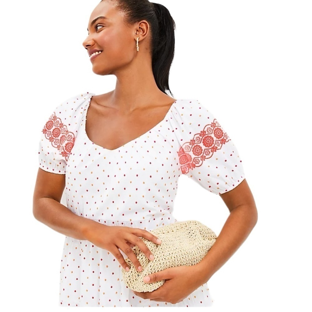 Embroidered Dot Tiered Swing Dress White Multicolored Fun & Flirty Women’s Large - Picture 14 of 14